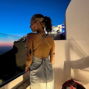 Light blue backless dress